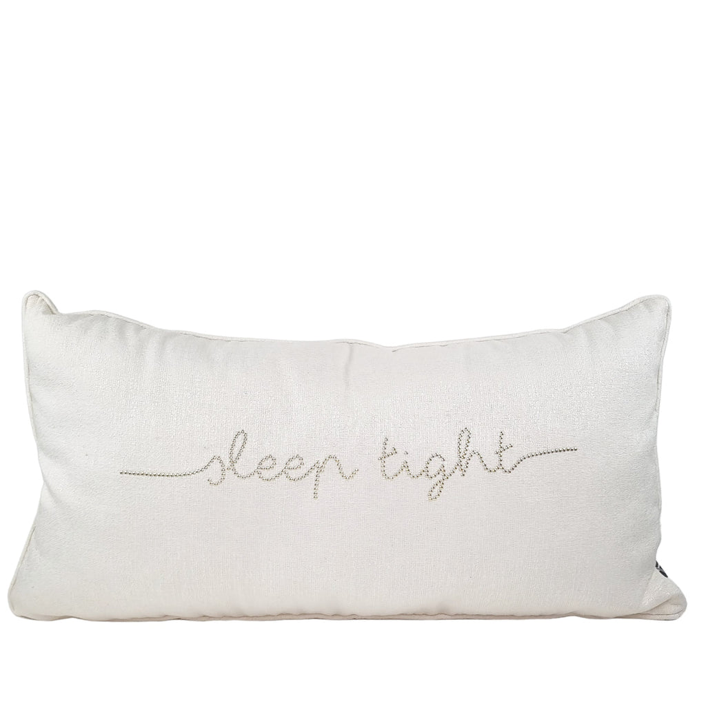 Almofada JIDDI 35x65 Linho Pérola com aplicação tachas douradas "Sleep Tight"