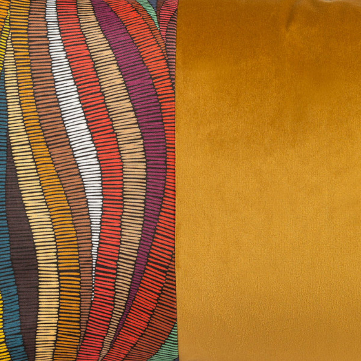 Almofada KULURI 37x65 Veludo Laranja e Padrão de Várias Cores