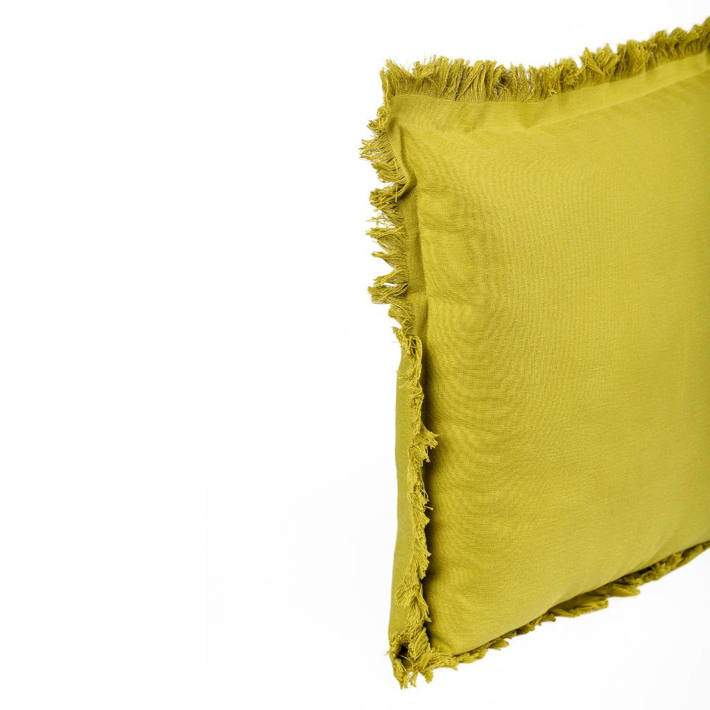 KULURI 45x45 Mustard Green Cotton Pillow with Fringe | ❤️ @martacyrnecarvalho