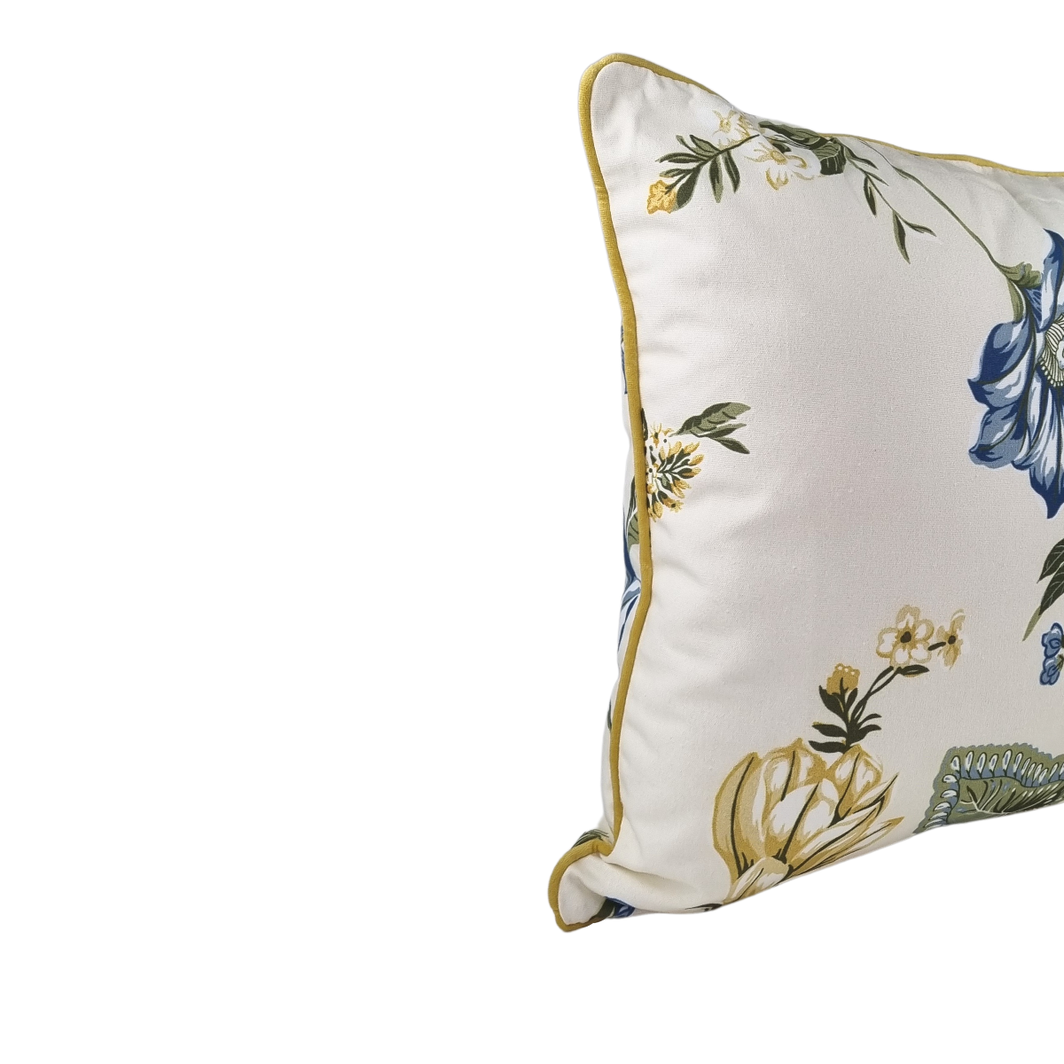 Cushion FJURI 45x45 Blue Flowers with Yellow Trim