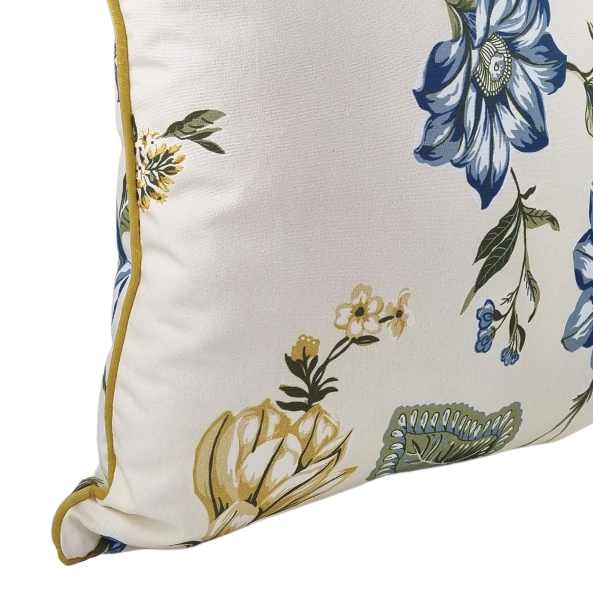 Cushion FJURI 45x45 Blue Flowers with Yellow Trim