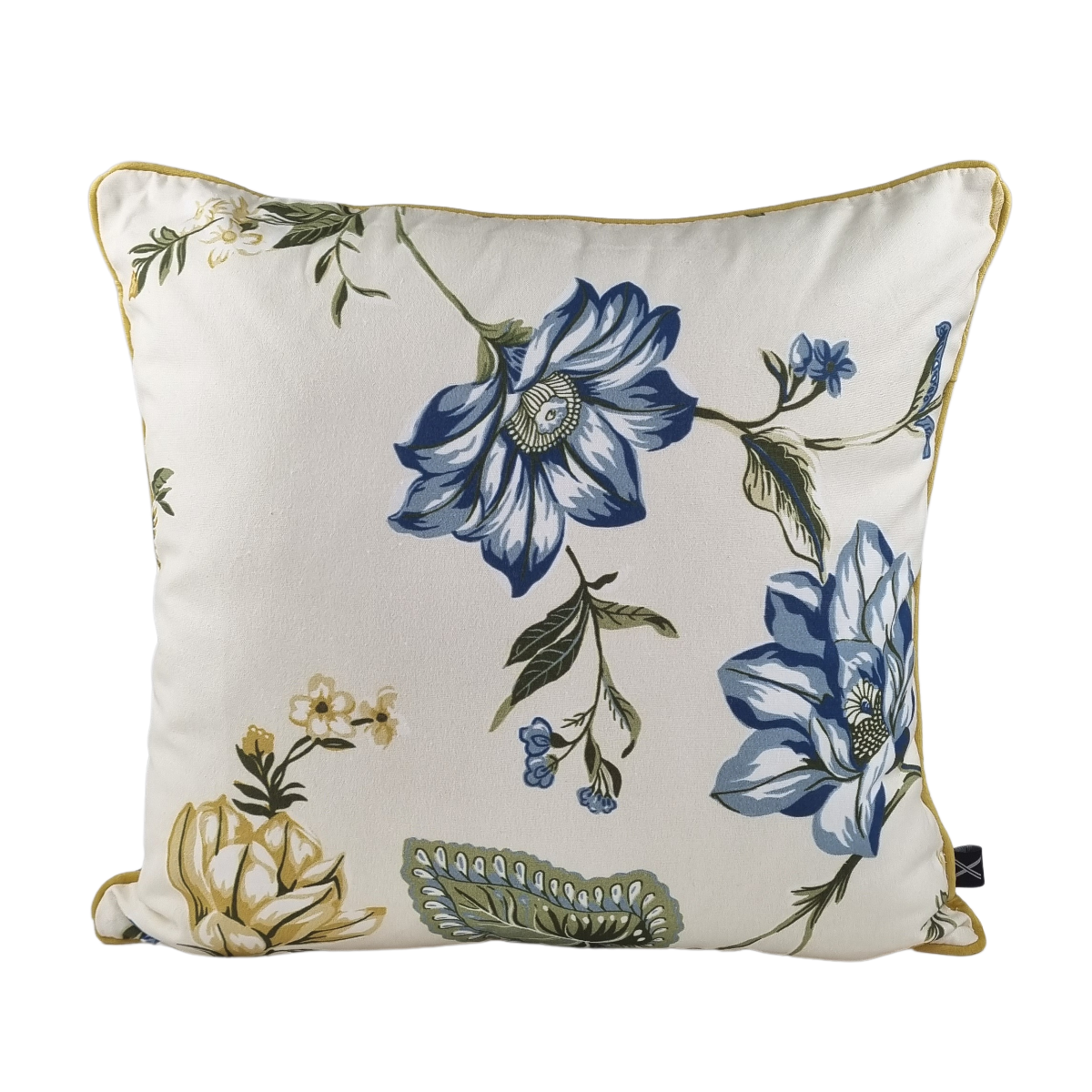Cushion FJURI 45x45 Blue Flowers with Yellow Trim