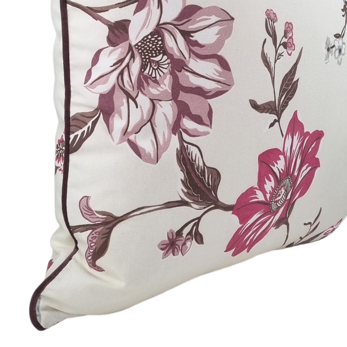 Almofada FJURI 45x45 Flores Rosa com vivo Roxo