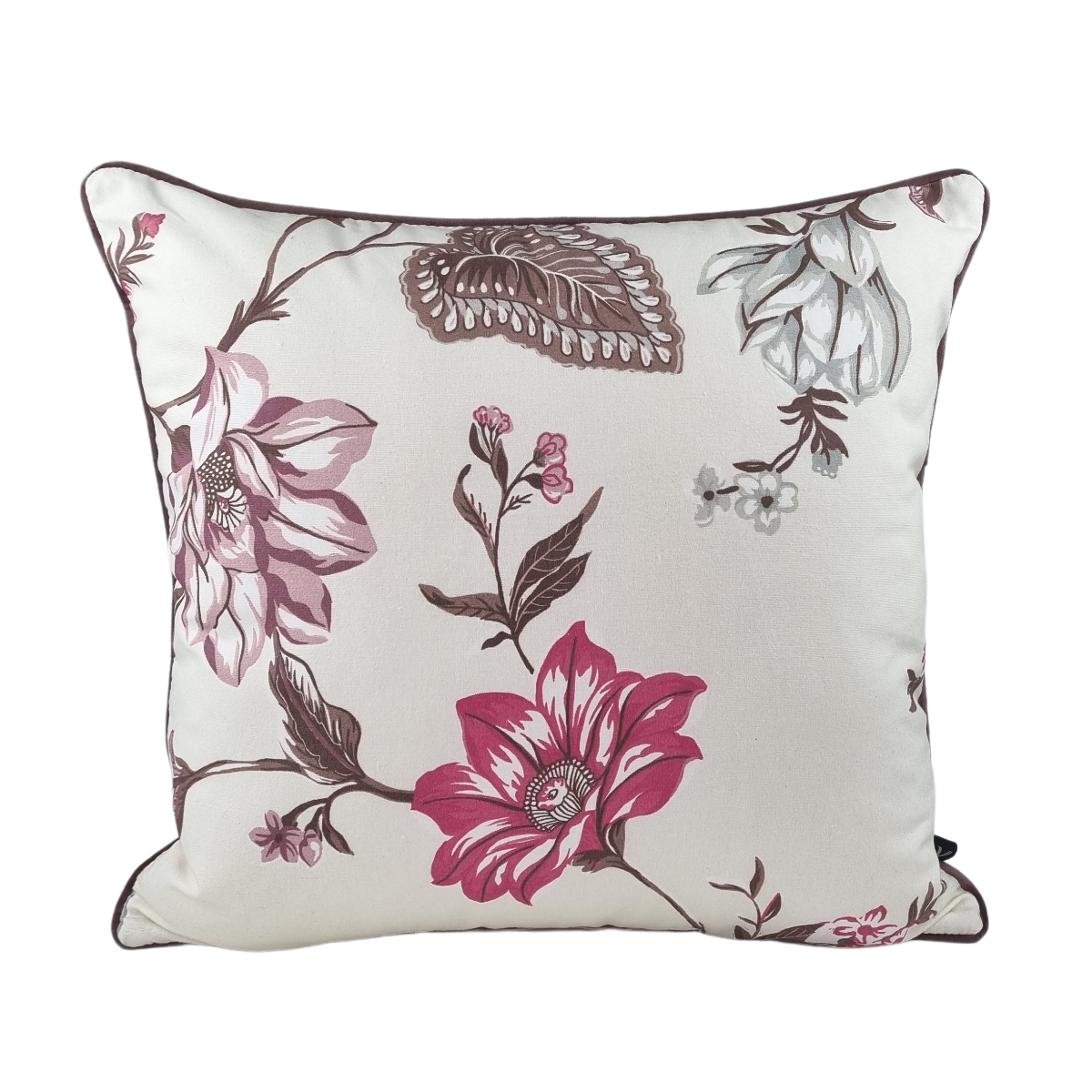 Almofada FJURI 45x45 Flores Rosa com vivo Roxo