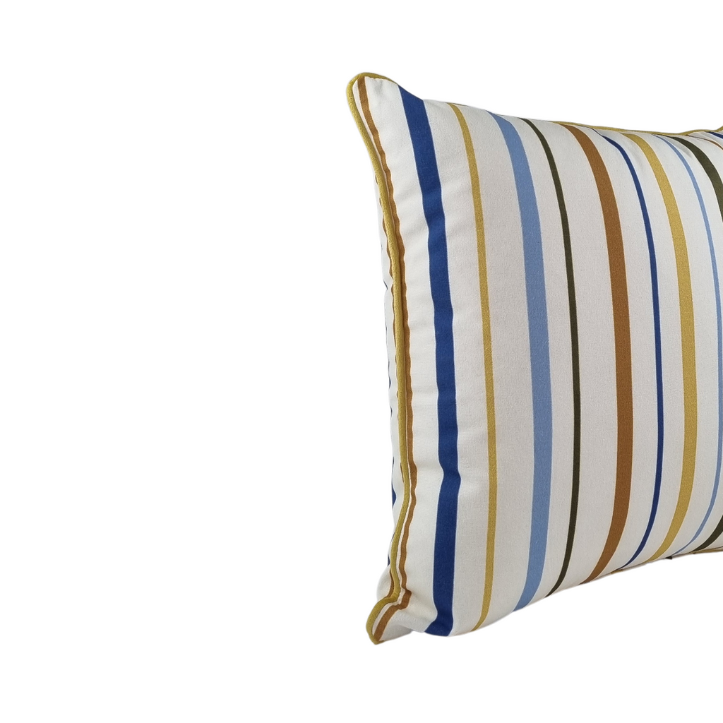 KULURI Cushion 45x45 Yellow, Blue and Brown Stripes with Yellow Edge