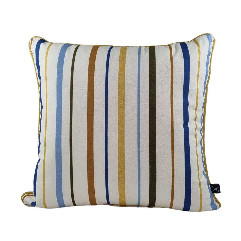 KULURI Cushion 45x45 Yellow, Blue and Brown Stripes with Yellow Edge