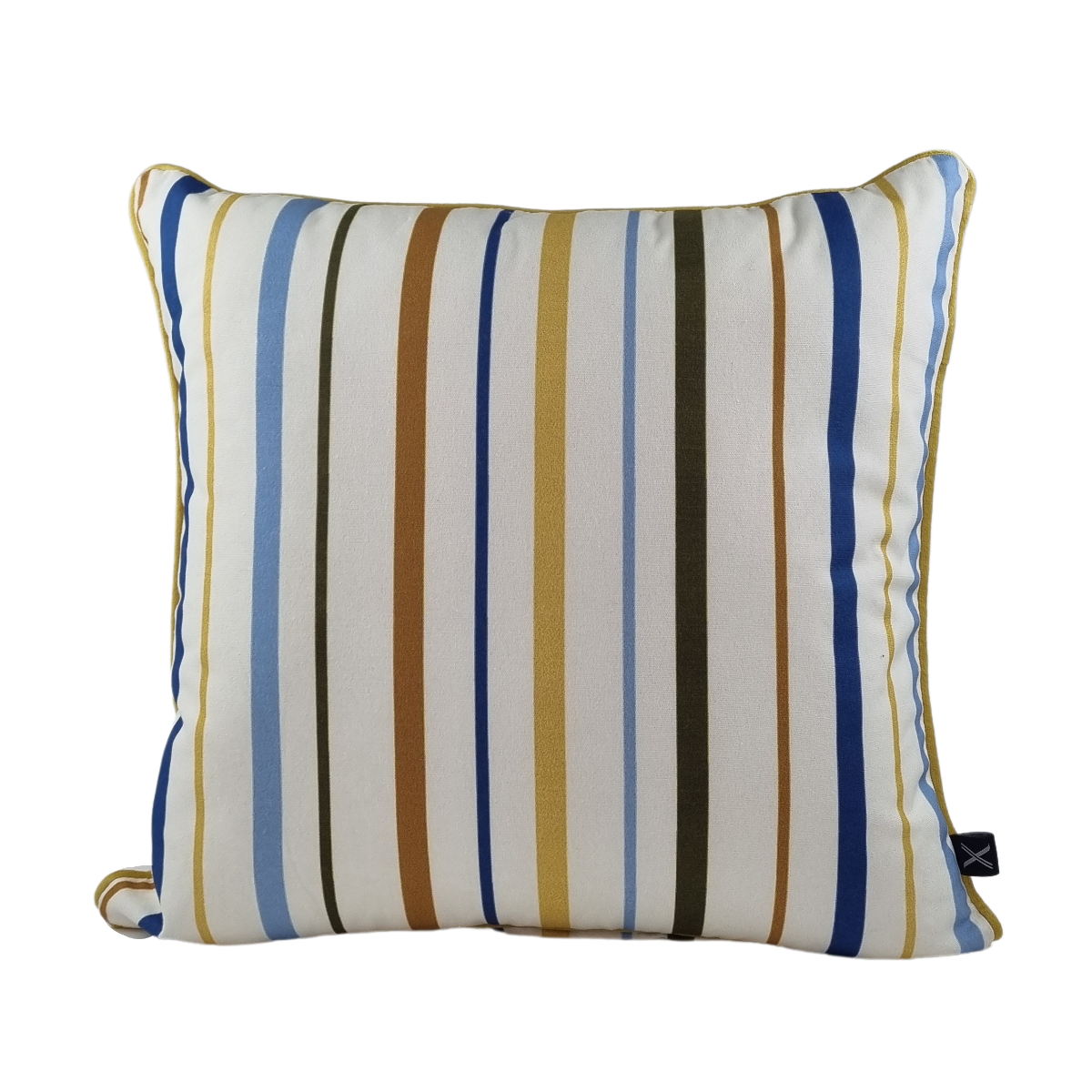 Cushion KULURI 45x45 Yellow, Blue and Brown Stripes with Yellow Edge