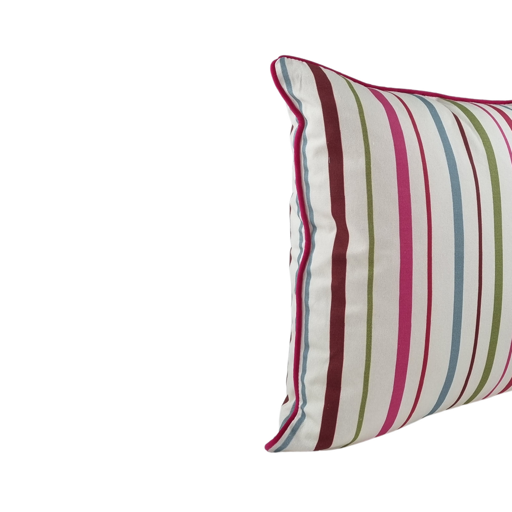 KULURI Cushion 45x45 Pink Green and Blue Stripes with Pink Trim