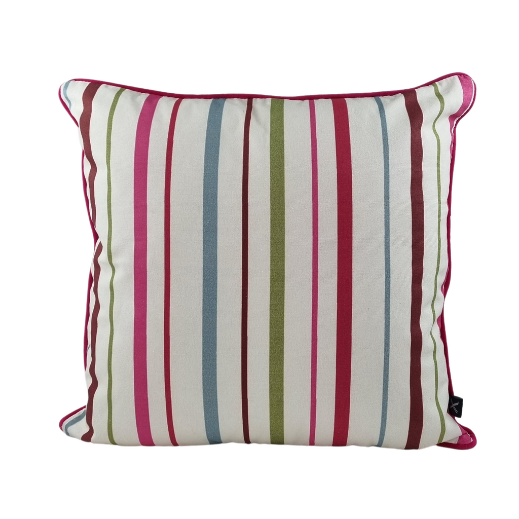 KULURI Cushion 45x45 Pink Green and Blue Stripes with Pink Trim