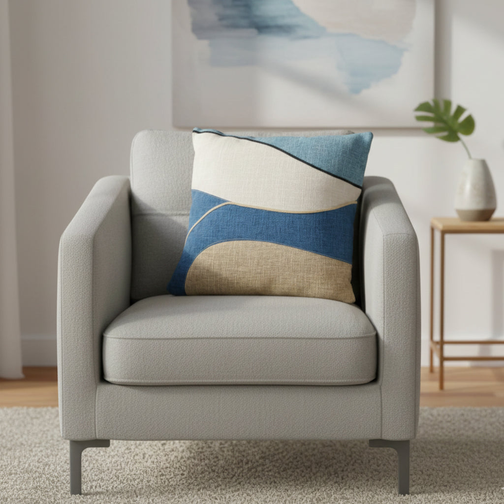 Almofada KULURI 45x45 estilo linho efeito ondulado com tons de Azul e Bege