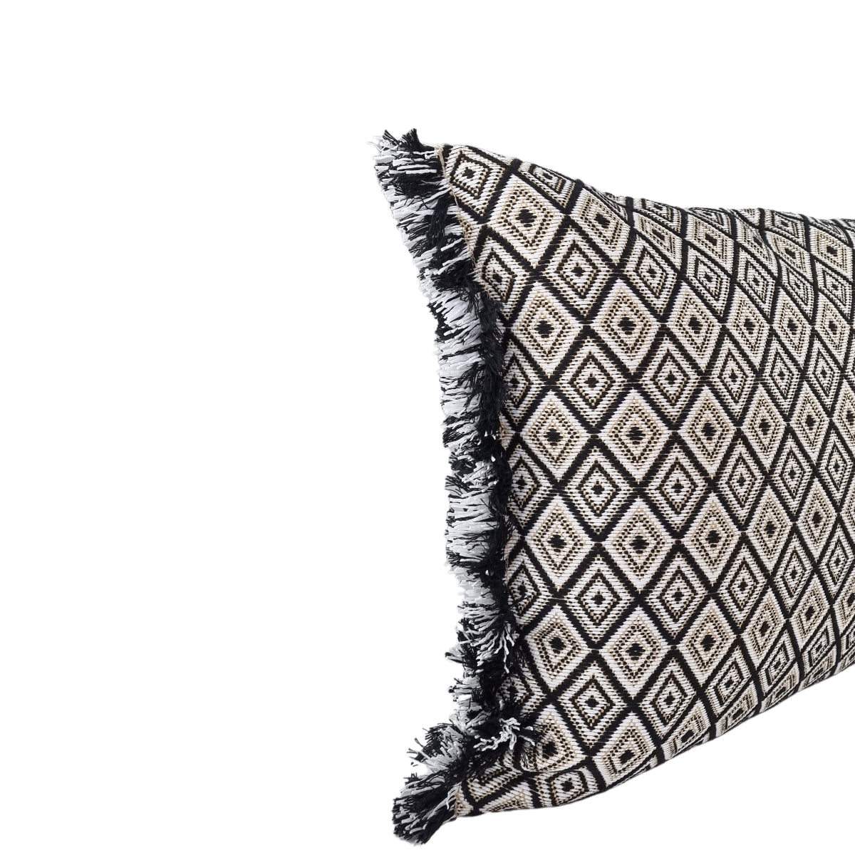 MUDELL Cushion 40x60 Black, White and Gold Geometric Pattern with Fringe
