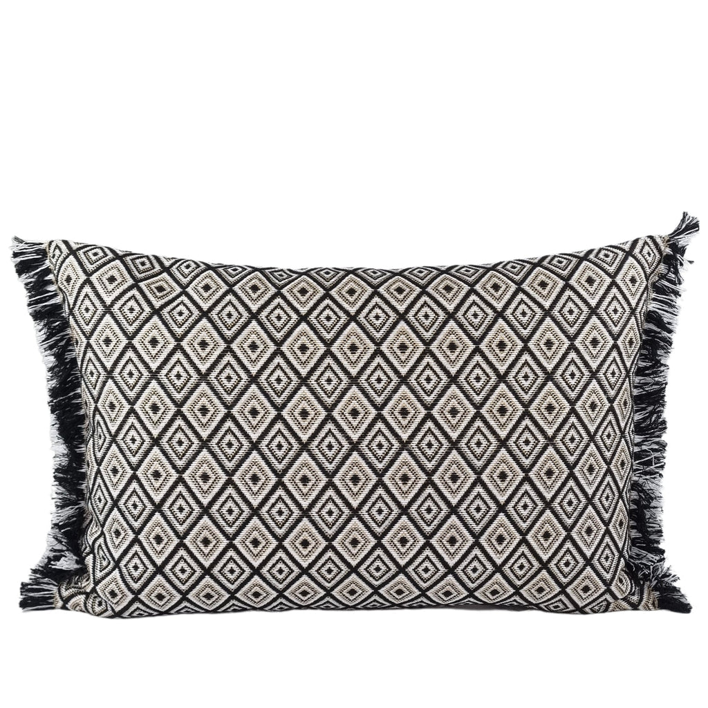 MUDELL Cushion 40x60 Black, White and Gold Geometric Pattern with Fringe