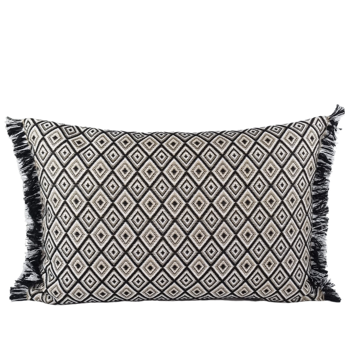MUDELL Cushion 40x60 Black, White and Gold Geometric Pattern with Fringe