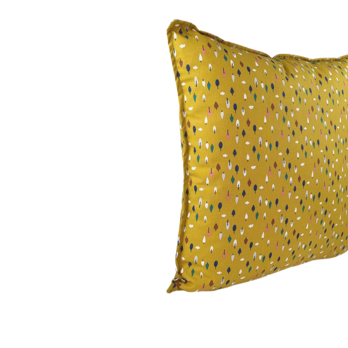 Almofada MUDELL 45x45 Algodão Amarelo Mostarda com folhas coloridas