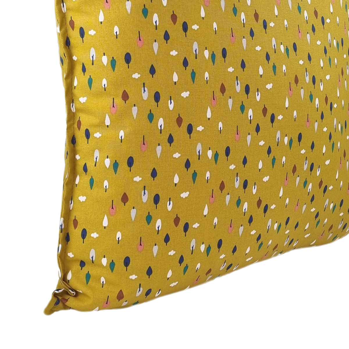 Almofada MUDELL 45x45 Algodão Amarelo Mostarda com folhas coloridas