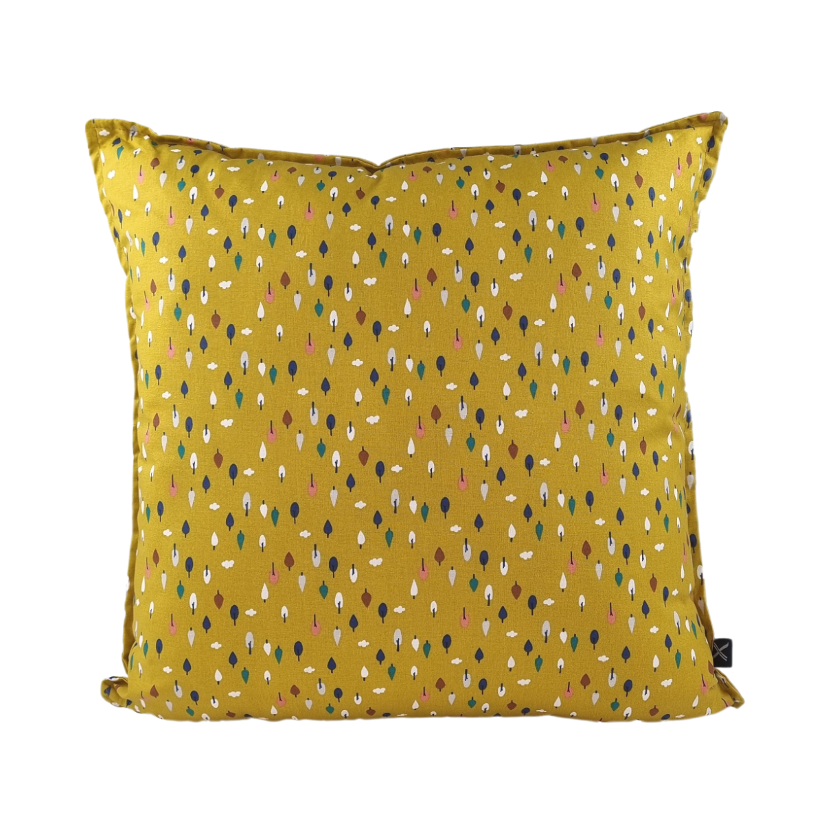 MUDELL Cushion 45x45 Mustard Yellow Cotton with Colorful Leaves