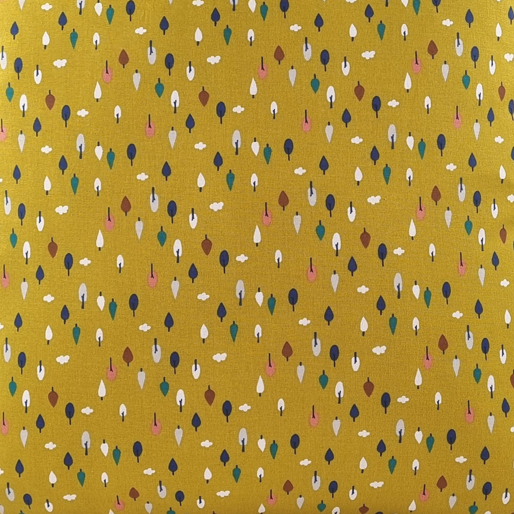 MUDELL Cushion 45x45 Mustard Yellow Cotton with Colorful Leaves