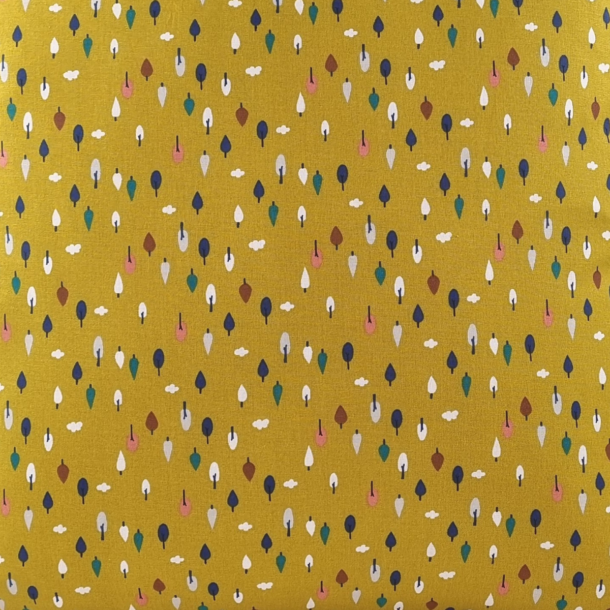 Almofada MUDELL 45x45 Algodão Amarelo Mostarda com folhas coloridas