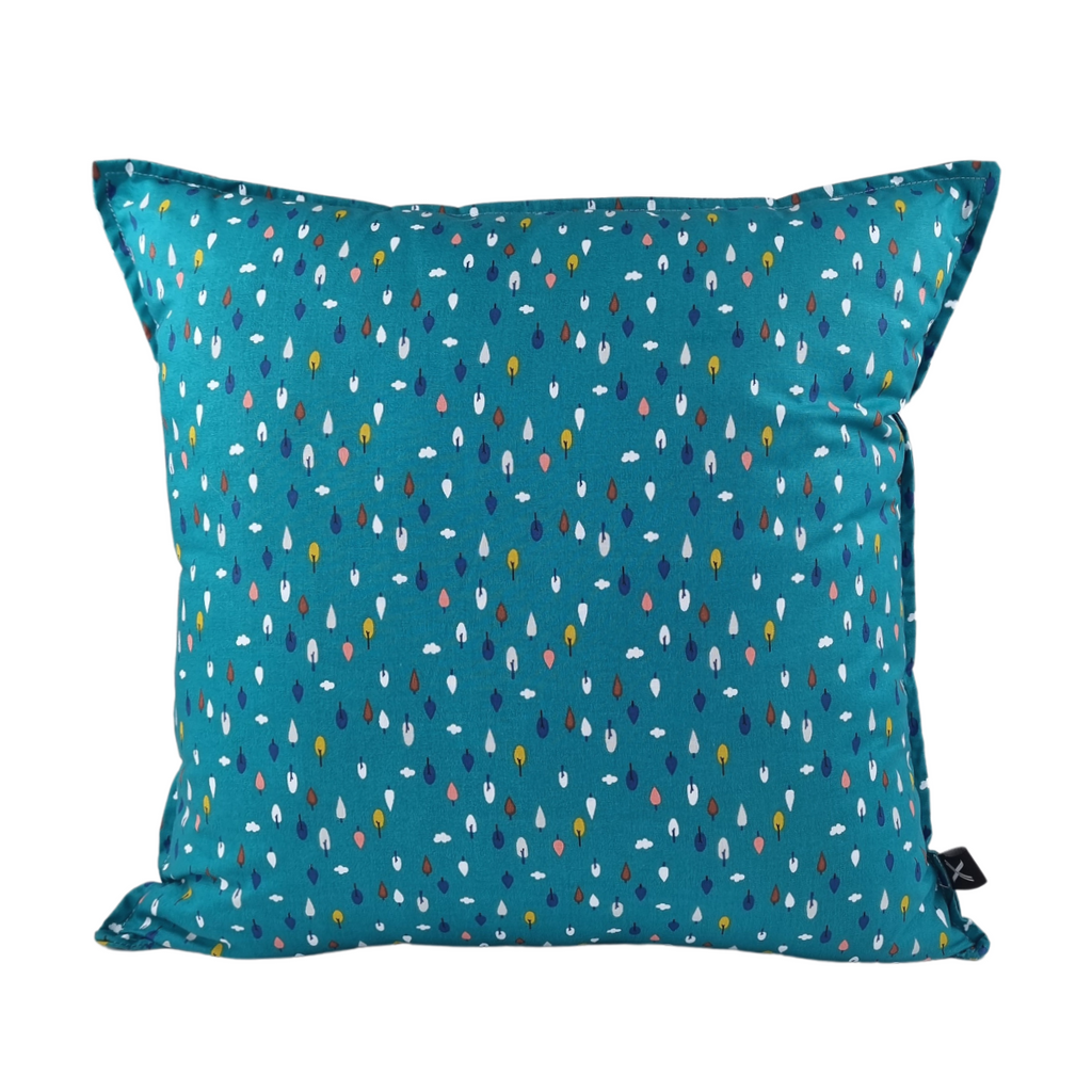 MUDELL Cushion 45x45 Cotton Blue Green with colorful leaves