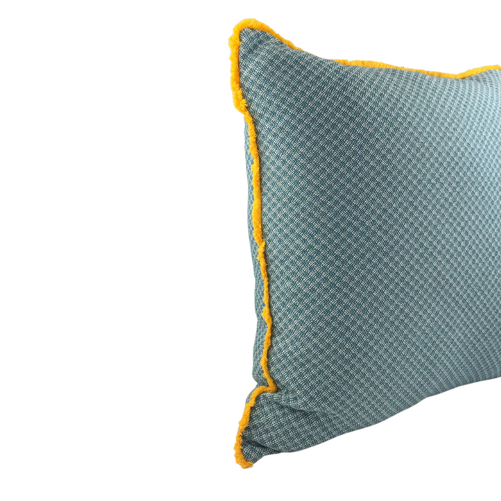 MUDELL 50x50 Cushion Blue Pattern with Yellow Fringe