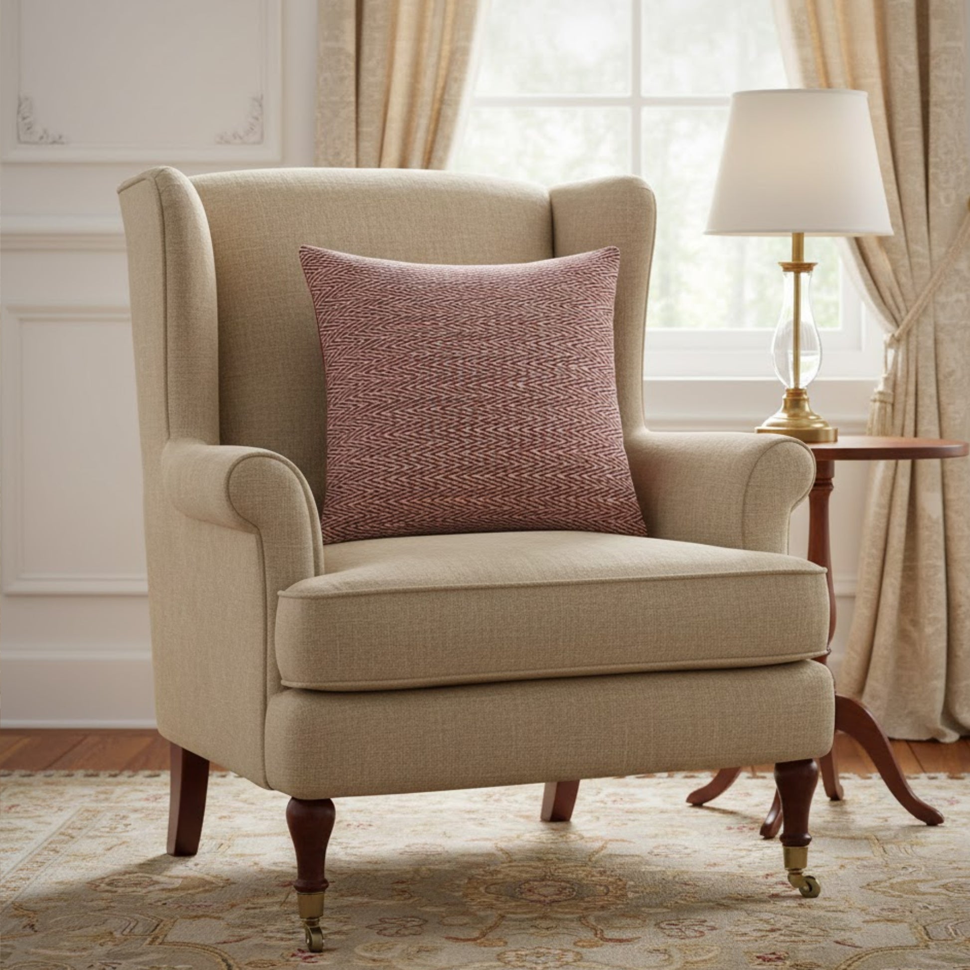 Almofada HEMMEK 45x45 Lã Bordeaux em padrão espinha