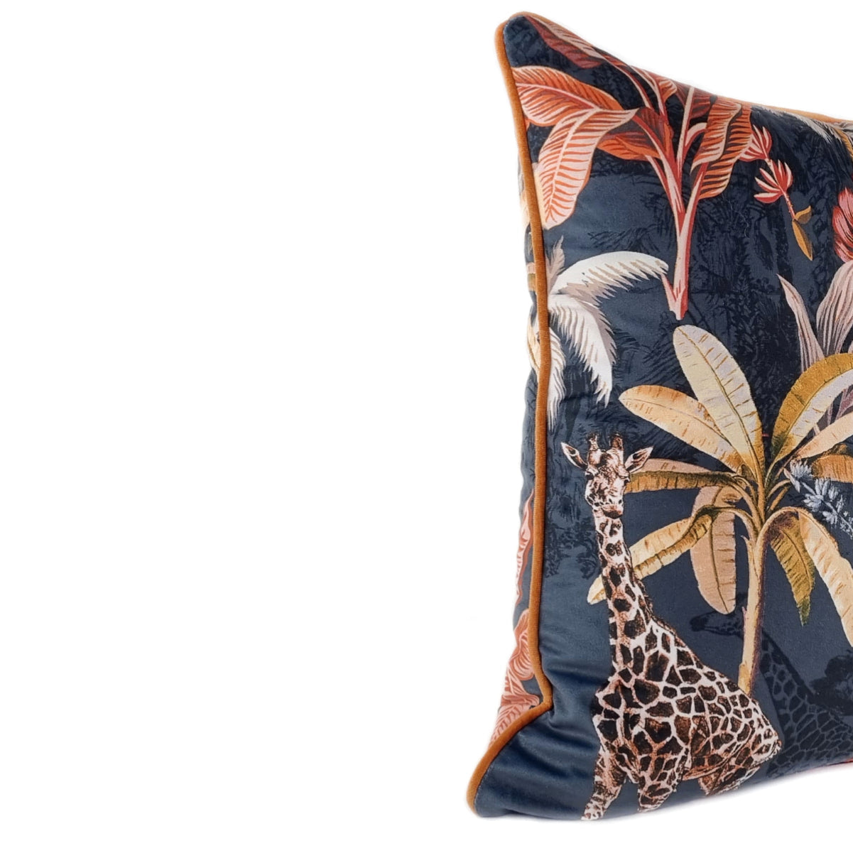 DINJA Cushion 45x45 Black Velvet Safari with Terracotta Edge