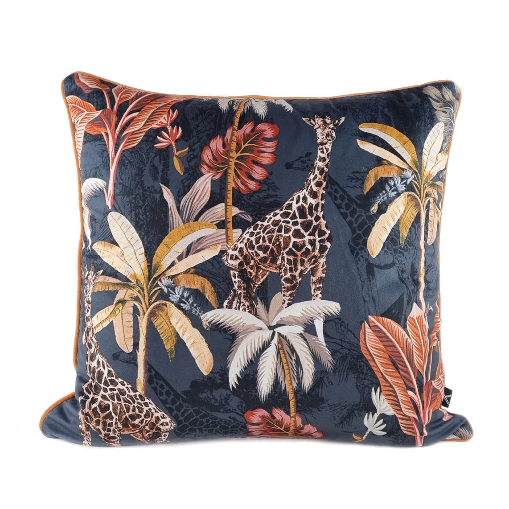 DINJA Cushion 45x45 Black Velvet Safari with Terracotta Edge