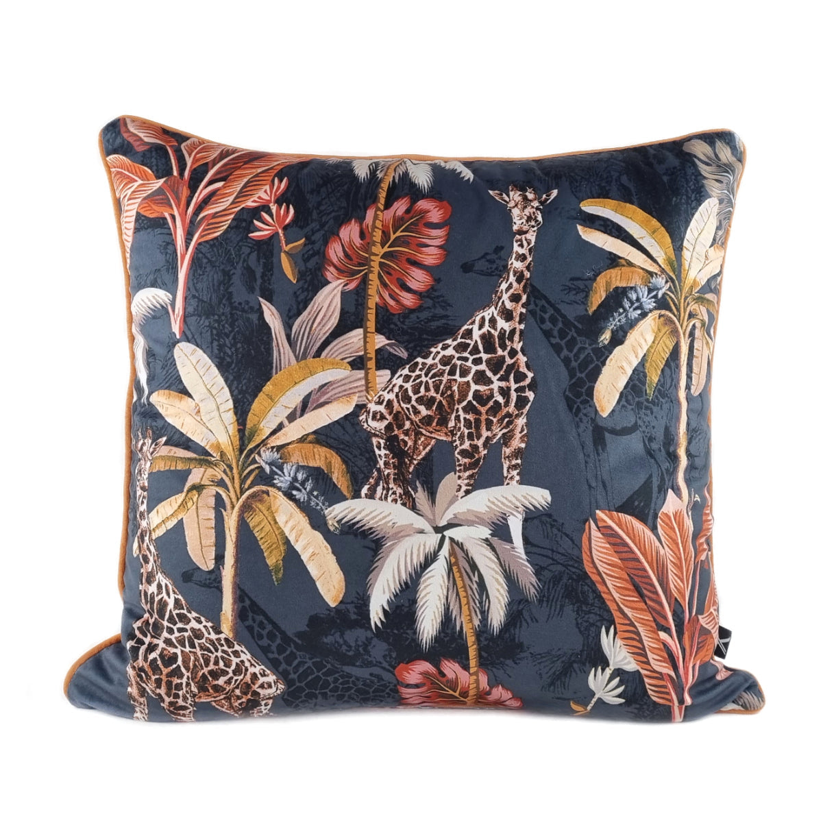 DINJA Cushion 45x45 Black Velvet Safari with Terracotta Edge
