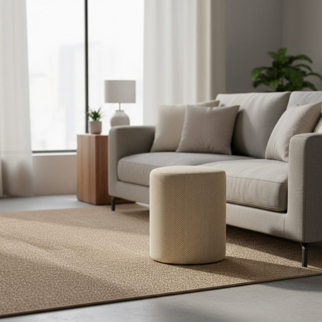 Puff GEWA 40x35 redondo em tecido em espinha Bege