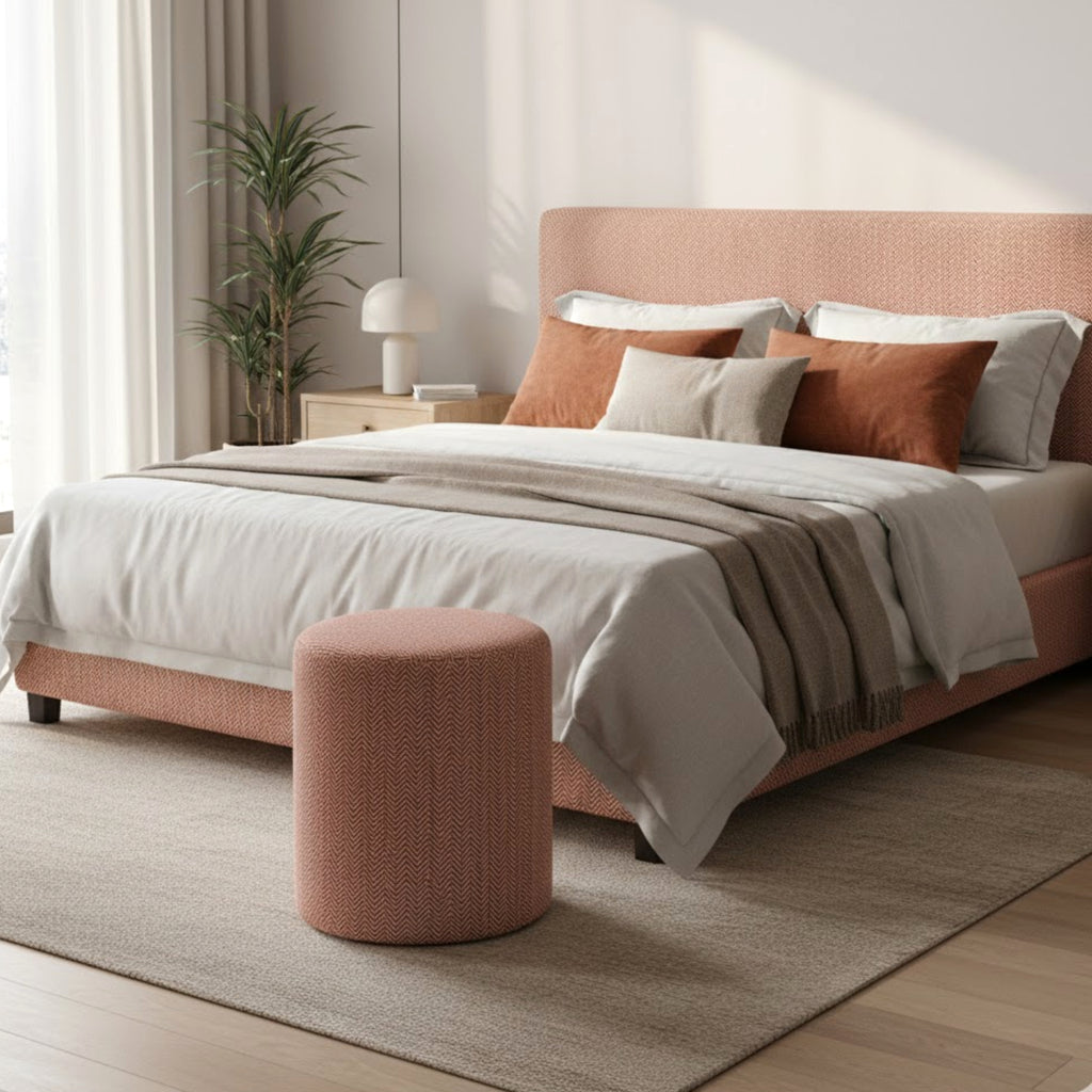 Puff GEWA 40x35 redondo em tecido em espinha Vermelho